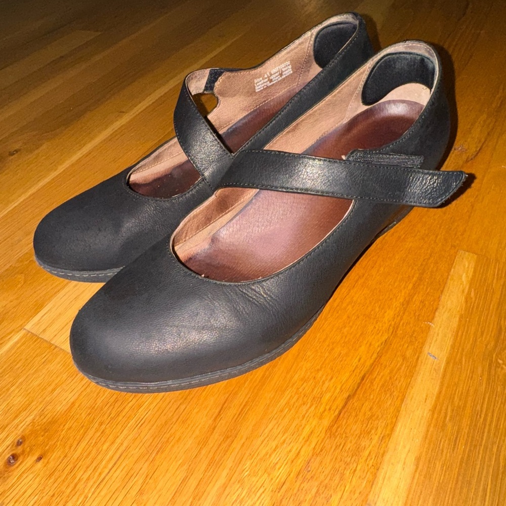 Dansko Black Leather Wedge Mary Janes
